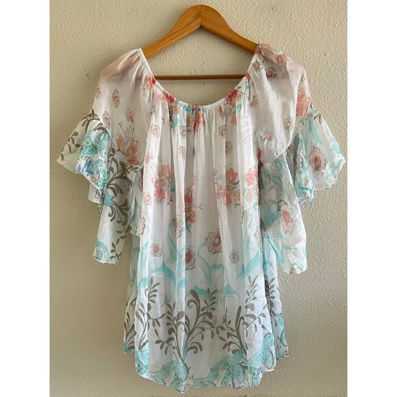 Lola made in Italy floral silky blouse size small fairy‎ bloomcore - Picture 1 of 7